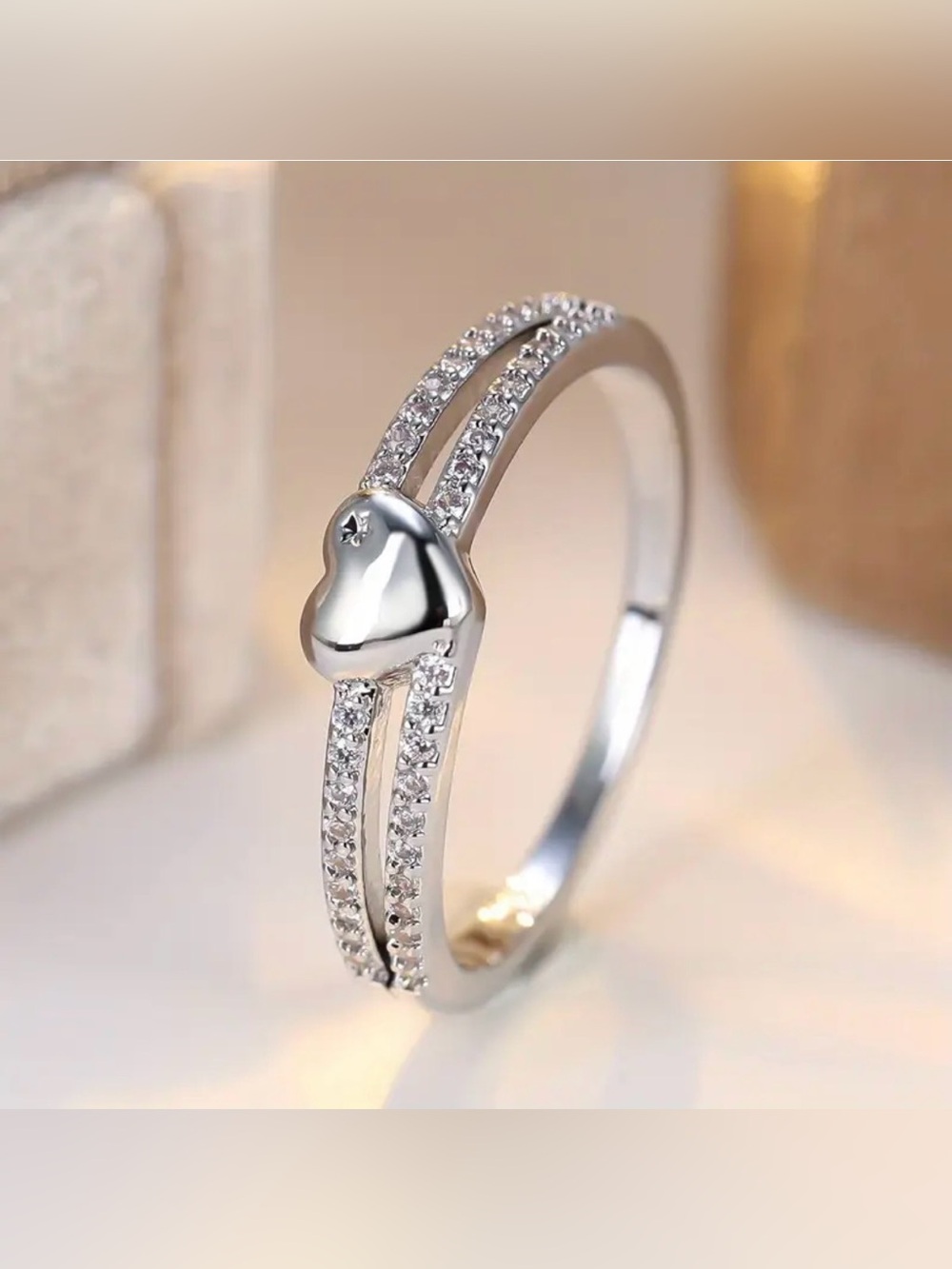 New Clear Mojssanite Heart Double Row Pave Set Ring S925 Silver size 7